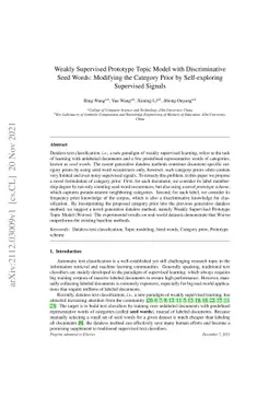 Weakly Supervised Prototype Topic Model with Discriminative Seed Words:
  Modifying the Category Prior by Self-exploring Supervised Signals