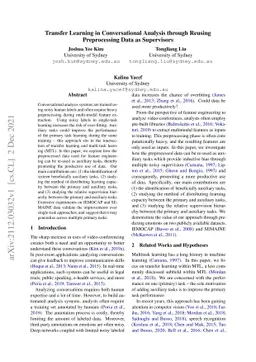 Transfer Learning in Conversational Analysis through Reusing
  Preprocessing Data as Supervisors