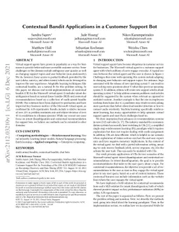 Contextual Bandit Applications in Customer Support Bot