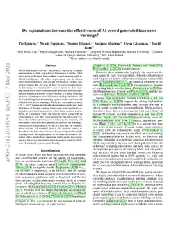 Do explanations increase the effectiveness of AI-crowd generated fake
  news warnings?