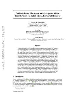 Decision-based Black-box Attack Against Vision Transformers via
  Patch-wise Adversarial Removal