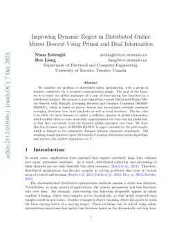 Improving Dynamic Regret in Distributed Online Mirror Descent Using
  Primal and Dual Information