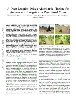 A Deep Learning Driven Algorithmic Pipeline for Autonomous Navigation in
  Row-Based Crops