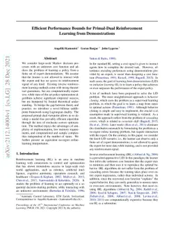 Efficient Performance Bounds for Primal-Dual Reinforcement Learning from
  Demonstrations