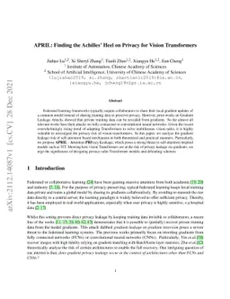 APRIL: Finding the Achilles' Heel on Privacy for Vision Transformers