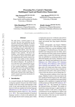 Processing M.A. Castrén's Materials: Multilingual Typed and
  Handwritten Manuscripts