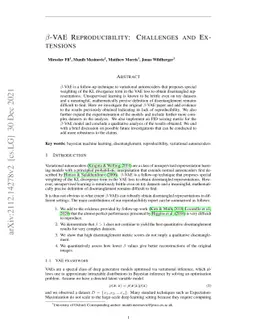 Beta-VAE Reproducibility: Challenges and Extensions
