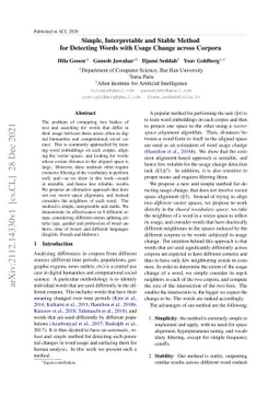 Simple, Interpretable and Stable Method for Detecting Words with Usage
  Change across Corpora