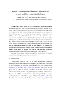 A transfer learning enhanced the physics-informed neural network model
  for vortex-induced vibration