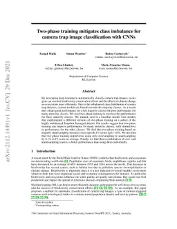 Two-phase training mitigates class imbalance for camera trap image
  classification with CNNs