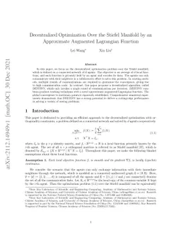 Decentralized Optimization Over the Stiefel Manifold by an Approximate
  Augmented Lagrangian Function