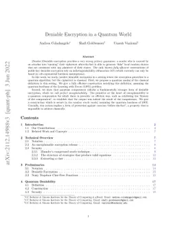 Deniable Encryption in a Quantum World