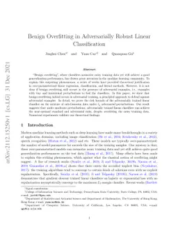 Benign Overfitting in Adversarially Robust Linear Classification