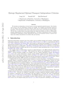 Entropy Regularized Optimal Transport Independence Criterion