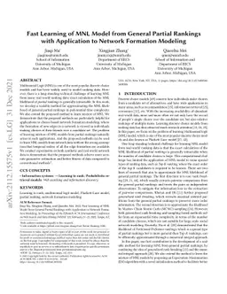 Fast Learning of MNL Model from General Partial Rankings with
  Application to Network Formation Modeling