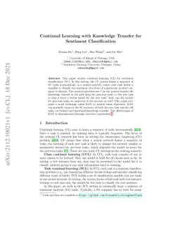Continual Learning with Knowledge Transfer for Sentiment Classification
