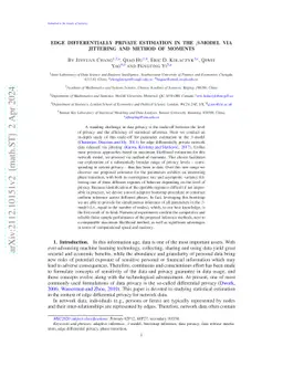 Edge differentially private estimation in the $β$-model via
  jittering and method of moments