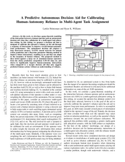 A Predictive Autonomous Decision Aid for Calibrating Human-Autonomy
  Reliance in Multi-Agent Task Assignment