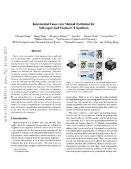 Incremental Cross-view Mutual Distillation for Self-supervised Medical
  CT Synthesis