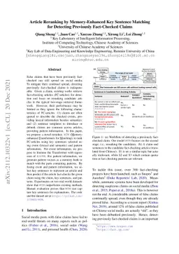 Article Reranking by Memory-Enhanced Key Sentence Matching for Detecting
  Previously Fact-Checked Claims