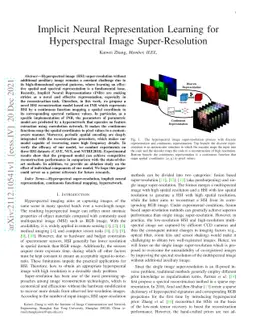 Implicit Neural Representation Learning for Hyperspectral Image
  Super-Resolution