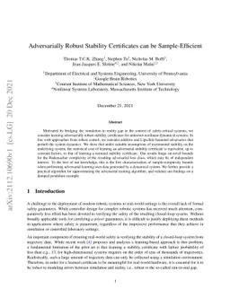 Adversarially Robust Stability Certificates can be Sample-Efficient