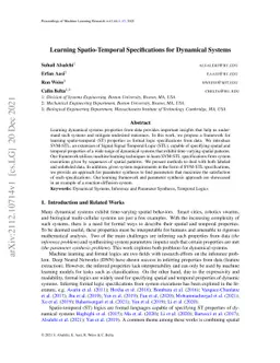 Learning Spatio-Temporal Specifications for Dynamical Systems