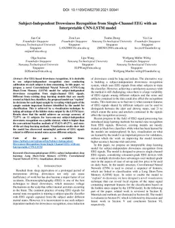 Subject-Independent Drowsiness Recognition from Single-Channel EEG with
  an Interpretable CNN-LSTM model