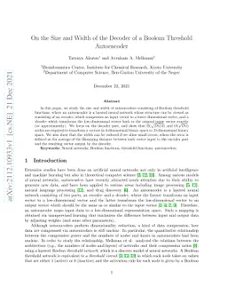 On the Size and Width of the Decoder of a Boolean Threshold Autoencoder