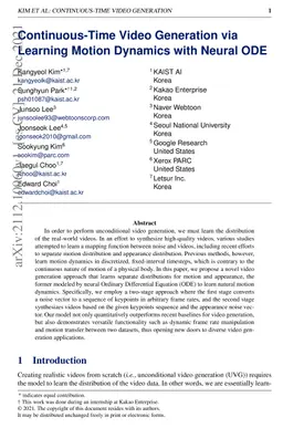Continuous-Time Video Generation via Learning Motion Dynamics with
  Neural ODE