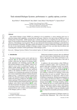 Task-oriented Dialogue Systems: performance vs. quality-optima, a review
