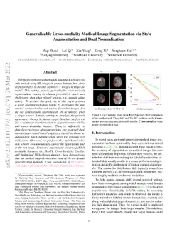 Generalizable Cross-modality Medical Image Segmentation via Style
  Augmentation and Dual Normalization