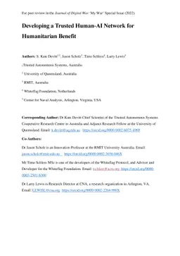 Developing a Trusted Human-AI Network for Humanitarian Benefit