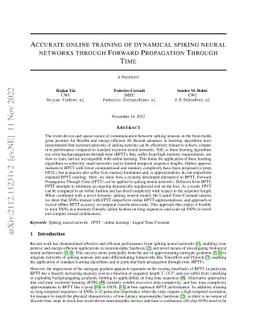 Accurate online training of dynamical spiking neural networks through
  Forward Propagation Through Time