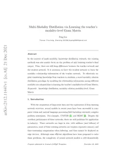 Multi-Modality Distillation via Learning the teacher's modality-level
  Gram Matrix