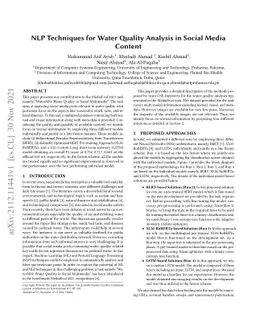 NLP Techniques for Water Quality Analysis in Social Media Content