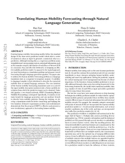 Translating Human Mobility Forecasting through Natural Language
  Generation
