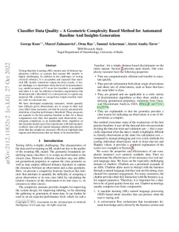 Classifier Data Quality: A Geometric Complexity Based Method for
  Automated Baseline And Insights Generation