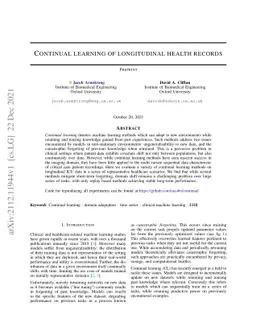 Continual learning of longitudinal health records