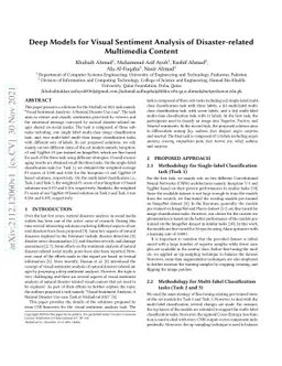 Deep Models for Visual Sentiment Analysis of Disaster-related Multimedia
  Content
