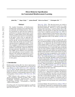 Direct Behavior Specification via Constrained Reinforcement Learning