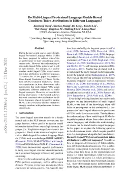 Do Multi-Lingual Pre-trained Language Models Reveal Consistent Token
  Attributions in Different Languages?