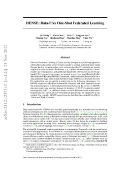 DENSE: Data-Free One-Shot Federated Learning