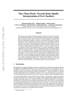 More Than Words: Towards Better Quality Interpretations of Text
  Classifiers