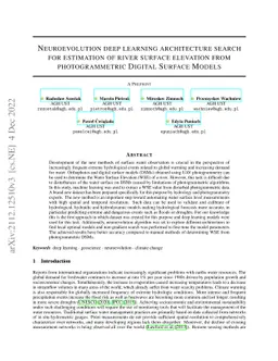 Neuroevolution deep learning architecture search for estimation of river
  surface elevation from photogrammetric Digital Surface Models