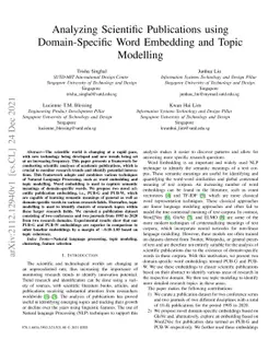 Analyzing Scientific Publications using Domain-Specific Word Embedding
  and Topic Modelling