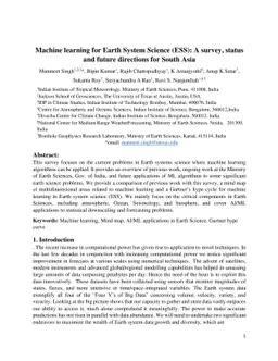 Machine learning for Earth System Science (ESS): A survey, status and
  future directions for South Asia