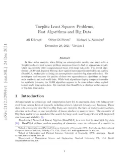 Toeplitz Least Squares Problems, Fast Algorithms and Big Data