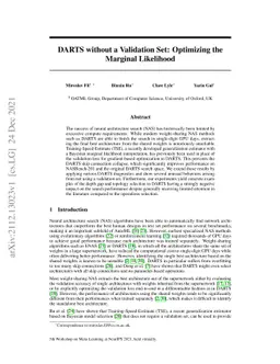 DARTS without a Validation Set: Optimizing the Marginal Likelihood