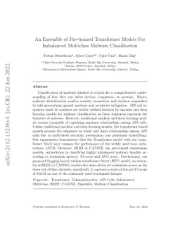 An Ensemble of Pre-trained Transformer Models For Imbalanced Multiclass
  Malware Classification